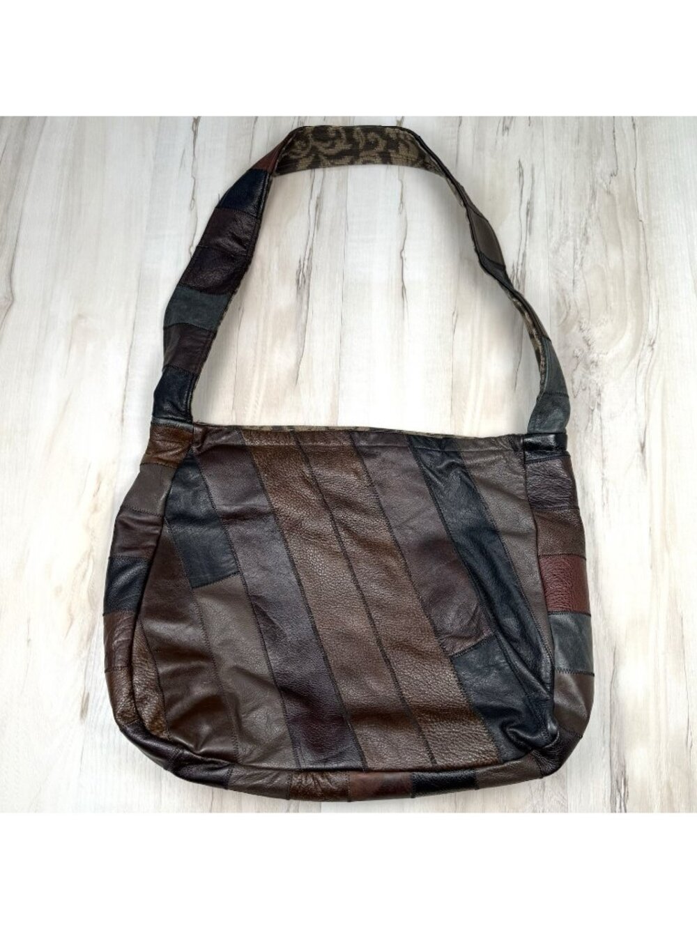 VTG 15"x13" Handmade Patchwork Genuine LEATHER Lined SHOULDER BAG Handbag Boho